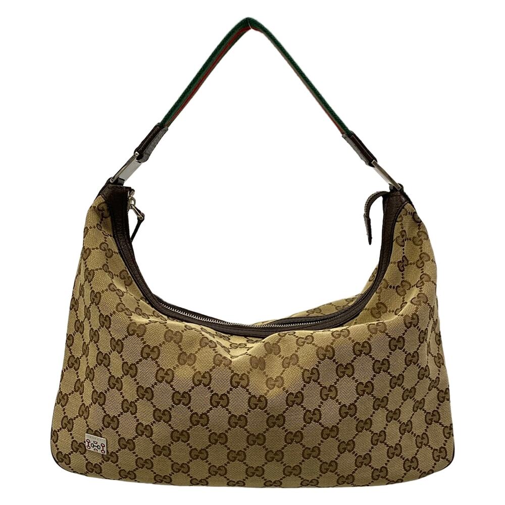 Gucci Shelly Shoulder Bag 146243 Beige Dark Brown Jacquard Leather